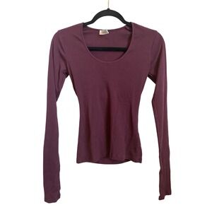 Rodebjer Hutton Womens Small Burgundy Plum Ribbed Organic Cotton Scoop Neck Top